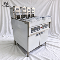 Friteuse électrique commerciale de style KFC, double cuve, 4 paniers, avec système de levage automatique et système de filtration d'huile intégré