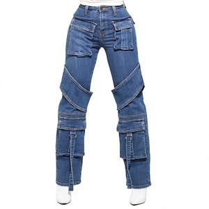 Women's Cargo Pants Denim <b>Jeans</b> Utility Trousers Custom Logo High <b>Waist</b> Loose Fit Cargo Trousers Wholesale Supplier - Product Image 1