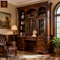 Bibliothèque en bois massif de style classique antique, design personnalisé, multi-niveaux, avec portes en verre, pour bibliothèque ou bureau