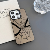 Casing Handphone TPU PC Motif Jaring Laba-laba Besar Berlapis Perak Elektroplating untuk Iphone X Xr Xs 11 12 13 14 15 16 17 18 Pro Max