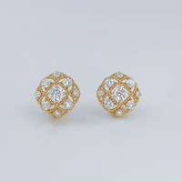 Orecchini a perno da donna in oro giallo 18 carati con diamanti coltivati in laboratorio, design vintage a maglia intrecciata geometrica, gioielli raffinati, orecchini in oro