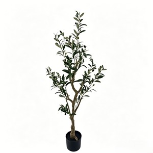  Knock Down Olive Tree Artificial Plant | Space <b>Saving</b> Faux Topiary Tree in <b>Pot</b> for Living Room Office | Easy Setup - Product Image 1
