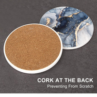 Ensemble de 6 sous-verres ronds en céramique bleu marine marbré abstrait avec support, les meilleurs sous-verres absorbants pour la décoration de table basse