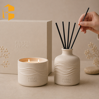 Ensemble de bougies parfumées en céramique et diffuseur à bâtonnets FUBEI LIVING, motif vague crème mat, pour la décoration de la maison, coffret cadeau de luxe en céramique