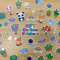 Autocollants holographiques personnalisés à motifs de dessins animés, découpés, imperméables, adhésifs, avec logo de marque, brillants, décoratifs, imprimés au laser