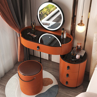 Table de toilette en bois NOVA Home Furniture, design moderne orange, avec miroir et tiroirs.
