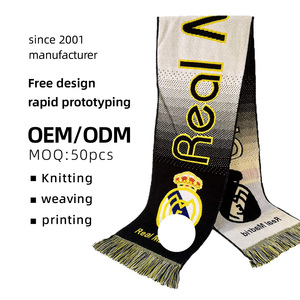 Bufandas Largas Tejidas <span class=keywords><strong>de</strong></span> Acrílico al por Mayor para Hombre, Bufanda Deportiva <span class=keywords><strong>de</strong></span> Fútbol con Diseño Jacquard para Aficionados, Colores del Real Madrid, <span class=keywords><strong>España</strong></span> - Product Image 1
