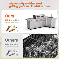 Meubles de cuisine BBQ modulaires en acier inoxydable à 6 brûleurs personnalisables, étanches, pour îlot extérieur, prêts à assembler