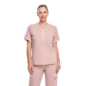Divise Infermieristiche Personalizzate ZX per Donne, Set Elegante con Maniche Corte e <span class=keywords><strong>Mezza</strong></span> Cerniera Frontale, Top Medico e Pantaloni Jogger - Product Image 1