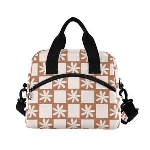 Sac à déjeuner Aloha Tiare Flower, sac isotherme portable à sublimation personnalisée, motif à carreaux marron, sac isotherme à imprimé hawaïen pour l'extérieur - Product Image 1