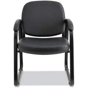 Chaise d'appoint Alera Genaro Series 25'' x 24,80'' x 33,66'' en similicuir noir à dossier semi-haut avec base en forme de traîneau et base de dossier noire - Product Image 2