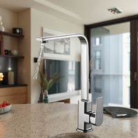 Robinet de cuisine moderne à rotation 360°, utilisation hôtelière, montage sur plan, thermostatique, mélangeur chaud/froid, levier unique, un trou, céramique, nickel brossé