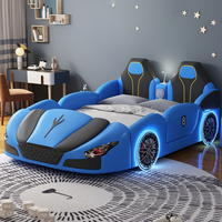 Unique Designer White Car Bed for Boys Creative Leather Children's Bed with Storage Modern Upholstered Safety Children's Bed Set