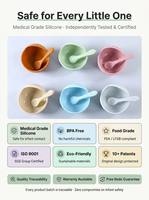 Kit Assiette et Cuillère Bébé en Silicone Meitai, Compatible Lave-Vaisselle, Anti-Déversement avec Ventouse, pour Crèche et Garderie, Matériau Flexible, Débit Moyen 0+