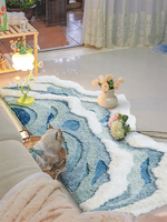 Tapis de zone ATUNUS Nordic Landscape en laine, motif fond marin bleu, tapis de bord de mer personnalisé, tapis 3D tufté floqué, tapis effet mousse