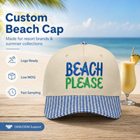 Casquette Snapback Brodé Dymf à Visière à Carreaux Vichy Bleus, Décontractée pour la Plage et l'Été, Réglable, en Coton Beige, Style Sportif, Unisexe