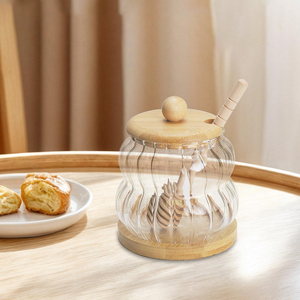 Pot à <span class=keywords><strong>miel</strong></span> en verre borosilicate de haute qualité, sans BPA, avec cuillère en <span class=keywords><strong>bois</strong></span> et couvercle, pour le stockage en cuisine - Product Image 2