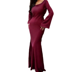 Robes maxi <span class=keywords><strong>pour</strong></span> femmes, style ou logo personnalisé, ODM, manches longues, manches évasées, couleur unie, style français, robe élégante - Product Image 5