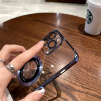 Étui de téléphone portable de luxe de haute qualité en cuir véritable avec dos transparent en PC, antichoc, anti-empreintes digitales, pour 14/15/16/17 Pro Max