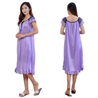 Chemise de nuit sexy en dentelle, col en O, manches courtes, robe de nuit d'été, vêtements de nuit en soie glacée douce pour femme