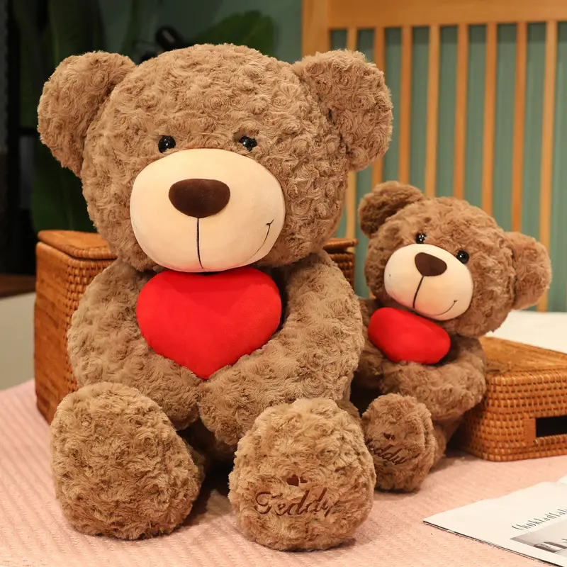 Cute Kawaii Soft Stuffed Animal products Valentines Christmas Gift Promotion brown Teddy Bear with heart squishy Plush Toys
