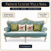 Canapé français 124, combinaison européenne en tissu, luxe, bois massif sculpté, feuille d'or, pour salon, villa, beige brodé