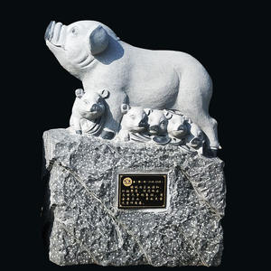 中国の手彫りの寺院の庭の屋外の装飾天然石の彫刻12匹の動物の像12の中国の干支の豚の彫刻 - Product Image 2