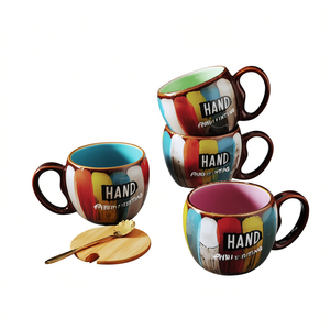 Tasse à lait en céramique créative colorée à la main de haute qualité de 350ml avec couvercle et cuillère - Product Image 1