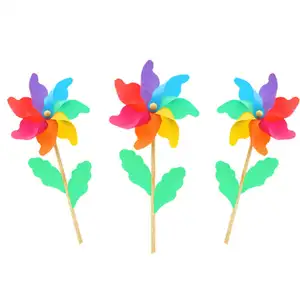 Kleurrijke Pinwheels Kids Regenboog Hout Toverstaf Plastic Windmolen In De Bodem Speelgoed Voor Outdoor Tuin Decoratie