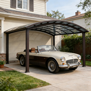 Structure en aluminium robuste, carport simple avec <span class=keywords><strong>toit</strong></span> arqué, abri fixe attaché au <span class=keywords><strong>toit</strong></span>, résistant aux UV et imperméable - Product Image 1