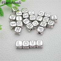 Perles métalliques lâches de haute qualité plaquées couleur rhodium, avec lettre initiale A-Z sertie de zirconiums cubiques, trou de 4,7 mm, pour la fabrication de colliers et bracelets