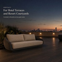 Ensemble de canapés de patio pour hôtel, villa, resort, 4 pièces, structure en teck, corde en oléfine, canapé d'extérieur avec fauteuil pivotant et table basse