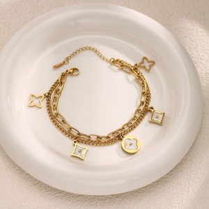 Pulsera de Acero Inoxidable Chapada en Oro de 18K, Diseño Geométrico, Cadena de Eslabones con Circonita, Regalo para Fiestas o Budismo, Unisex y Moderno - Product Image 2