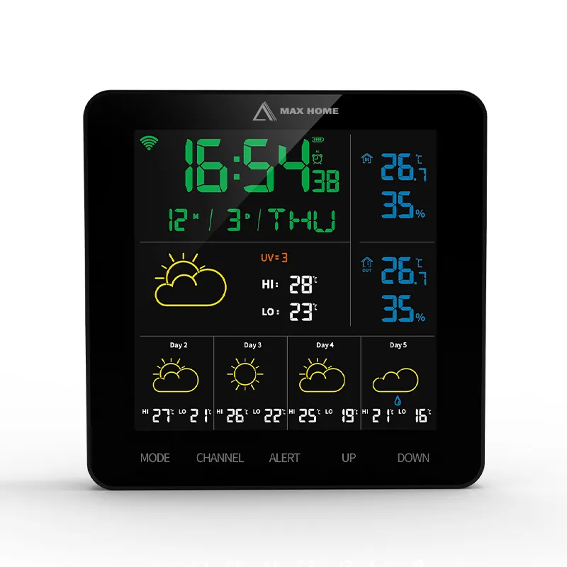 TUYA Weather Station Color Screen Household LCD Thermo-hygrometer Electronic Weather Clock Wireless Digital Table Alarm Clock