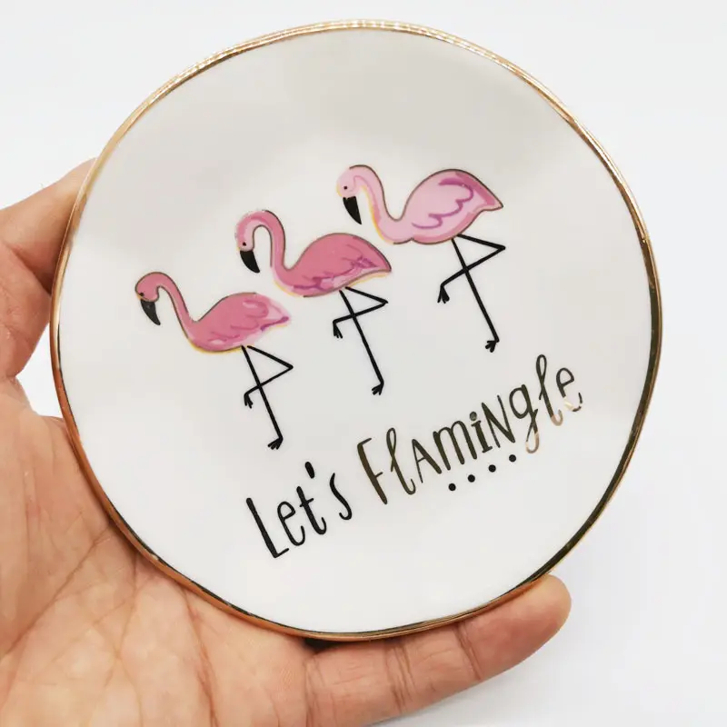 Populaire Gouden Rand Flamingo Keramische Sieradenplaat Trouwring Houder Dienblad Dessert Schotel Huisdecoratie