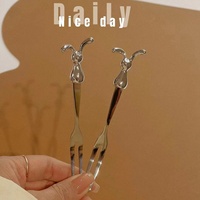 Ensemble de fourchettes à cocktail et à dessert en acier inoxydable en forme de lapin, mignonnes, pour apéritifs, desserts, fêtes, enfants, ustensiles de cuisine