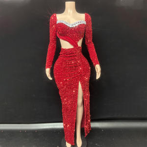 Novance Y5573 Productos al por Mayor, Vestido <span class=keywords><strong>de</strong></span> <span class=keywords><strong>Noche</strong></span> Rojo <span class=keywords><strong>de</strong></span> Manga Larga con Lentejuelas, Vestidos <span class=keywords><strong>de</strong></span> Cóctel Elegantes para Graduación, Disfraz <span class=keywords><strong>de</strong></span> Cantante - Product Image 4