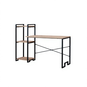 Bureau d'ordinateur moderne industriel avec étagère, surface en bois, structure métallique, table de travail pour bureau à domicile, bureau d'étude, poste de travail, bureau d'écriture - Product Image 1