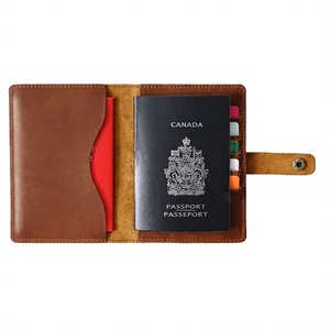 Genuine Crazy Horse Leather Vintage Passport <b>Holder</b> Travel Passport Cover <b>Wallet</b> with <b>Card</b> <b>Holder</b> Button Closure - Product Image 3
