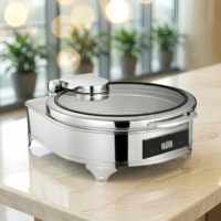 Chauffe-Plat Circulaire Intelligent à Température Contrôlée, Chauffe-Plat avec Couvercle en Verre, Serveur de Buffet Isolé en SUS304 pour Hôtels de Luxe