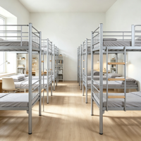 Lit superposé moderne en acier, double sur double, avec barrières de sécurité complètes et échelle – Vente en gros