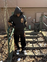 Ensemble 2 pièces streetwear hip-hop : sweat à capuche oversize et pantalon de survêtement épais, imprimé flamme numéro 8, grande taille, pour l'hiver
