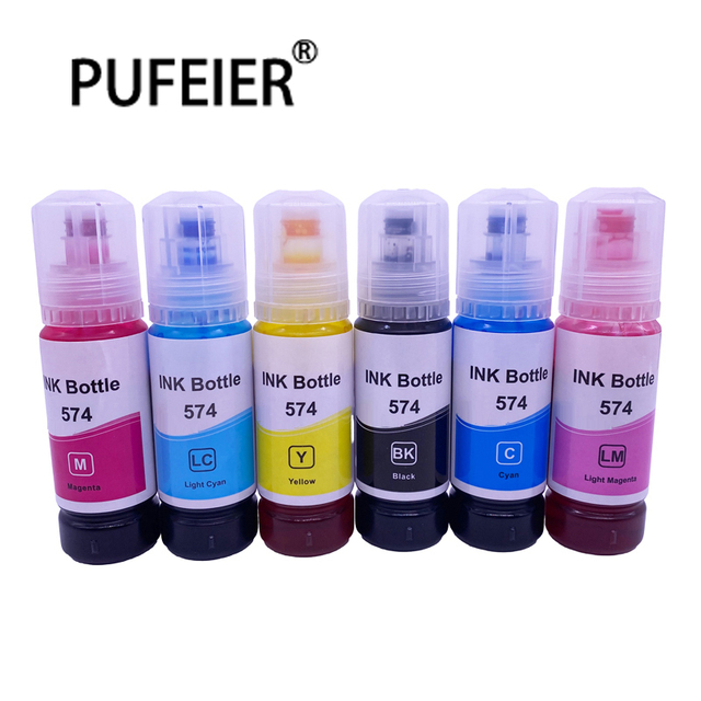 70ML Bottle 574 Refill Dye Based Ink Compatible for Epson L8050 L18050 L8058 L18058 6 Color Inkjet Printer Printing Dye Ink