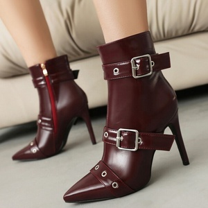 Wide Fit Belt Buckles Dress Stiletto High Top Ankle <b>Boots</b> Sexy Women's Short <b>Boots</b> Slim High Heels Big Size 48 - Product Image 2