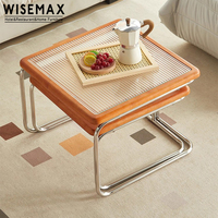 WISEMAX MEUBLES Style Wabi-sabi Salon Métal Bois Rotin Nid Carré Café Table à Thé pour Hôtel Restaurant Café Maison