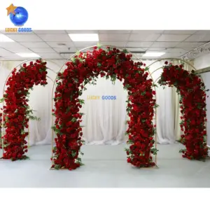 Pabrik LFB2099-4 grosir bunga buatan dekorasi pernikahan lengkungan latar belakang mawar merah rangkaian bunga