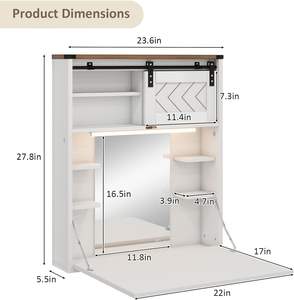 Tocador <span class=keywords><strong>flotante</strong></span> con espejo y luces, pequeño juego <span class=keywords><strong>de</strong></span> <span class=keywords><strong>maquillaje</strong></span> montado en la pared con <span class=keywords><strong>mesa</strong></span> plegable <span class=keywords><strong>de</strong></span> almacenamiento para el hogar, la Oficina y el estudio - Product Image 6