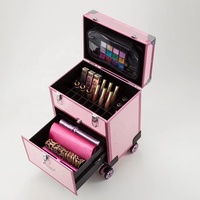 Maletín OBOX Ignífugo Negro para Pulidora de Uñas, con Asa Suave, 3 Cajones, Almacenamiento de Maquillaje, Carro de Cosméticos Profesional Grande