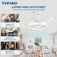 Ventilateur de plafond LED rétractable à télécommande, moteur DC dimmable, 42 pouces, pour appartement, salle à manger, chambre, salon, OEM ODM