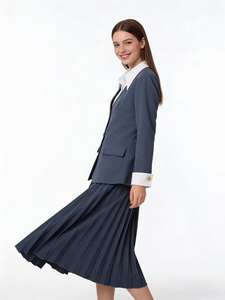 Completo due pezzi estivo casual da donna 2025: <span class=keywords><strong>Blazer</strong></span> grigio <span class=keywords><strong>con</strong></span> risvolto bianco e <span class=keywords><strong>gonna</strong></span> a pieghe - Product Image 4